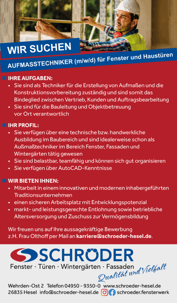 Aufmaßtechniker für Fenster und Haustüren