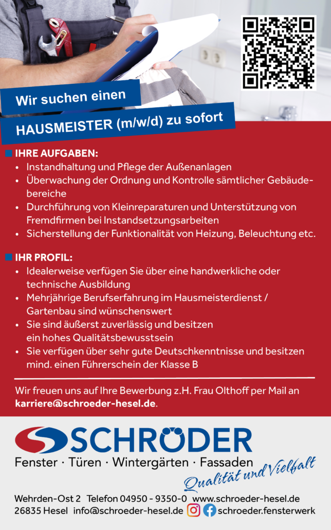 Wir suchen einen Hausmeister